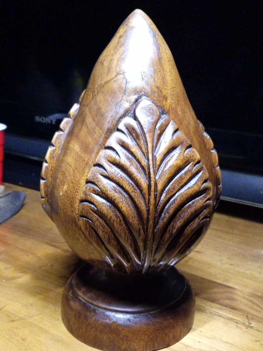 VTG Hawaiian Hand-Carved Monkeypod Wood Leaf Sculpture MCM Tiki